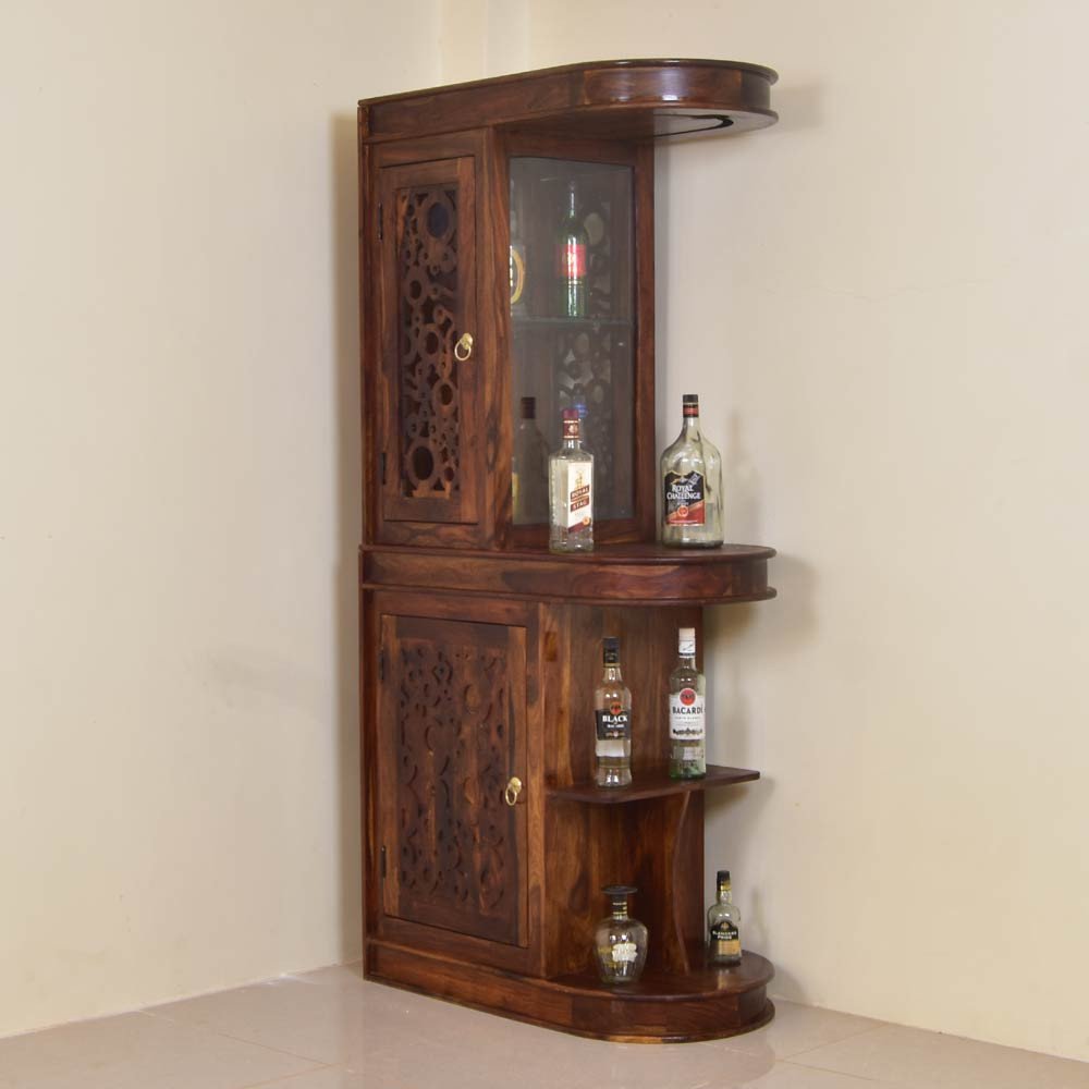 Solid Wood Brass Work L+T Door Design Bar Cabinet Medium